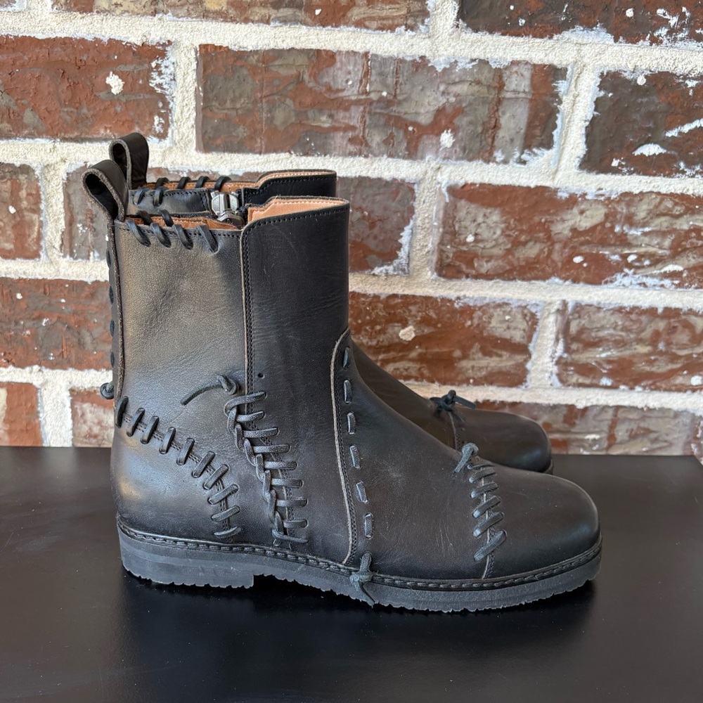 Maison Martin Margiela Black Leather Whipstitch Trim Ankle Boots Size 37